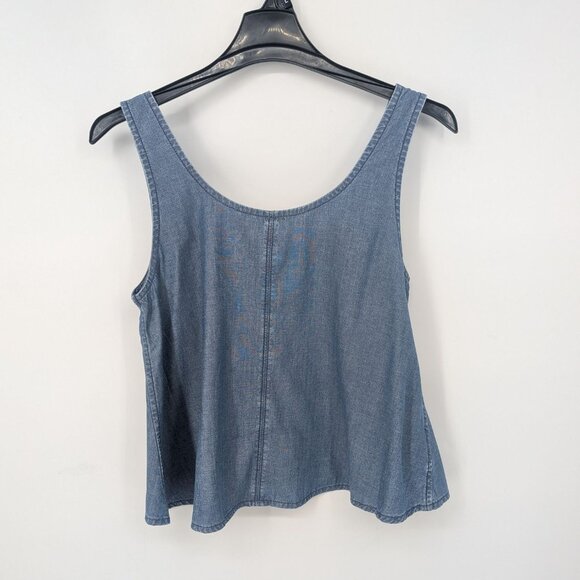 Porter Blue Chambray Tank Top Women Size XL Cropped Coastal Festival Resort Boho - Picture 3 of 9
